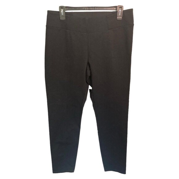 Eileen Fisher Black Pull On Stretch Straight Leg Pants Size Large Front Leg Seam - Picture 1 of 5
